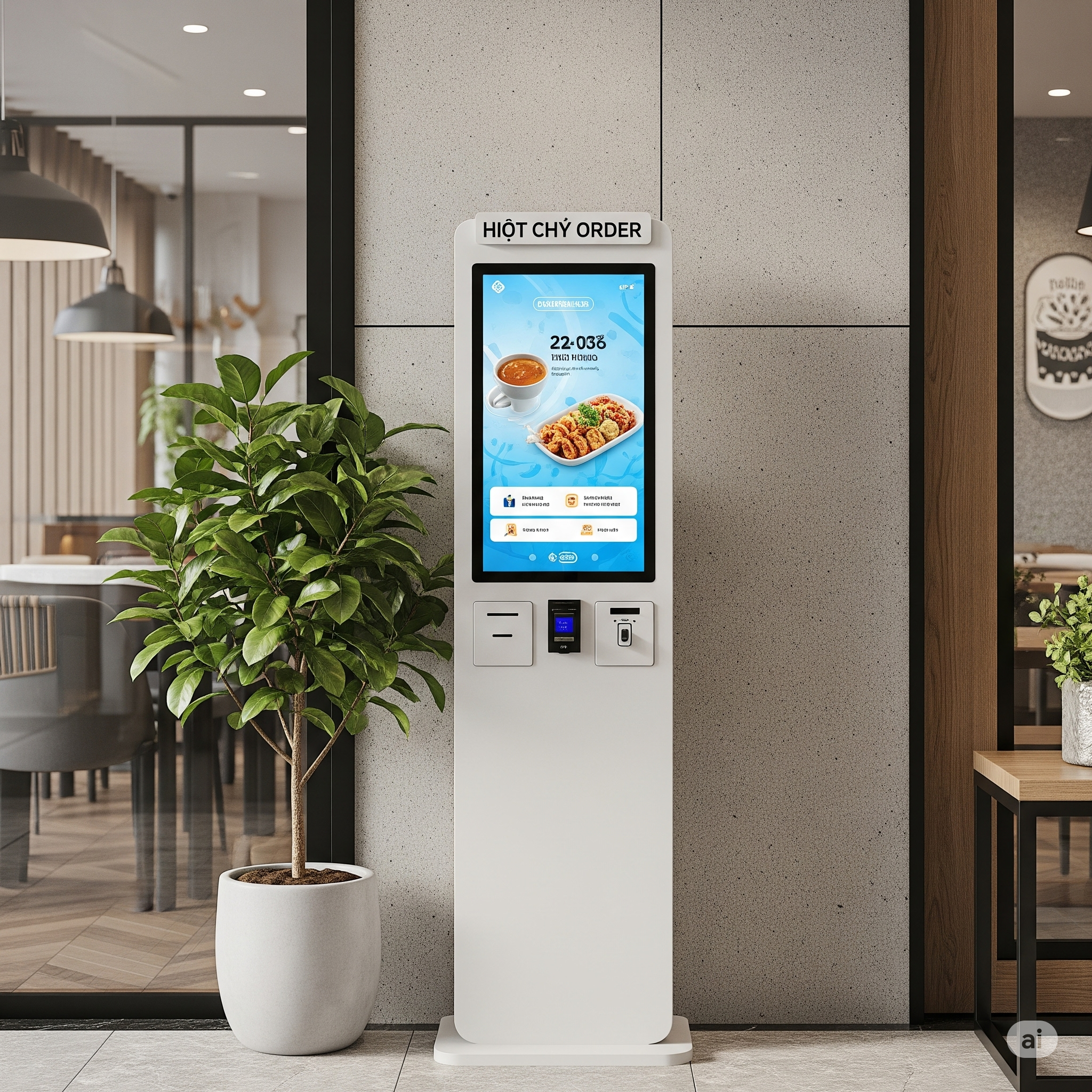 Kiosk tự order thông minh tại nhà hàng hiện đại